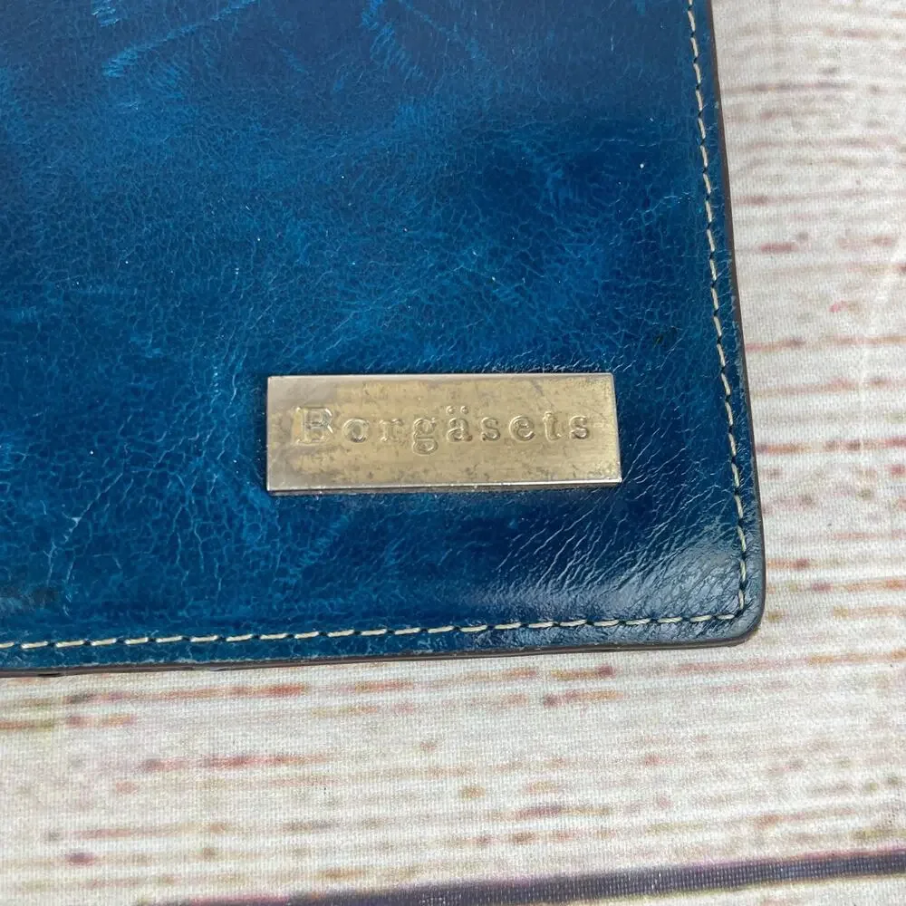 Borgasets Leather Bifold Wallet RFID Blue Brown Leather Slimline Cards